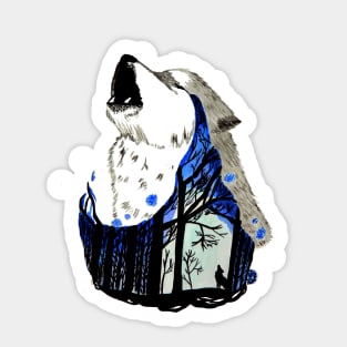 Wolf howling in the forest Sticker